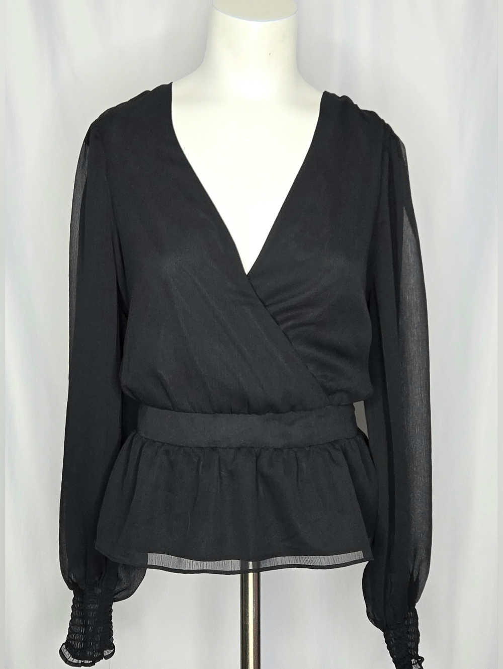 Express Chiffon Long Sleeve Peplum Wrap Top Size M NWOT‎